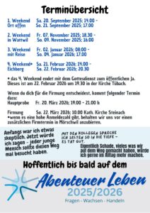 Terminübersicht Firmung, Abenteuer Leben 2025/2026