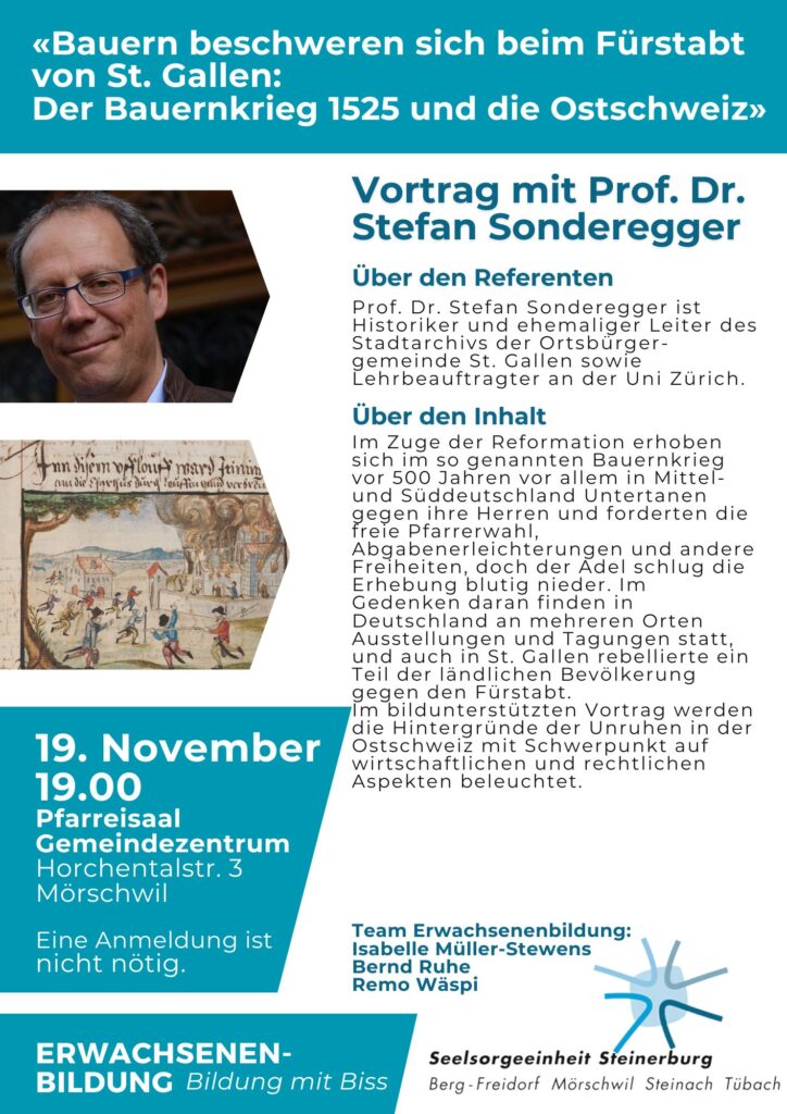 Flyer Vortrag Prof. Dr. Stefan Sonderegger, Der Bauernkrieg