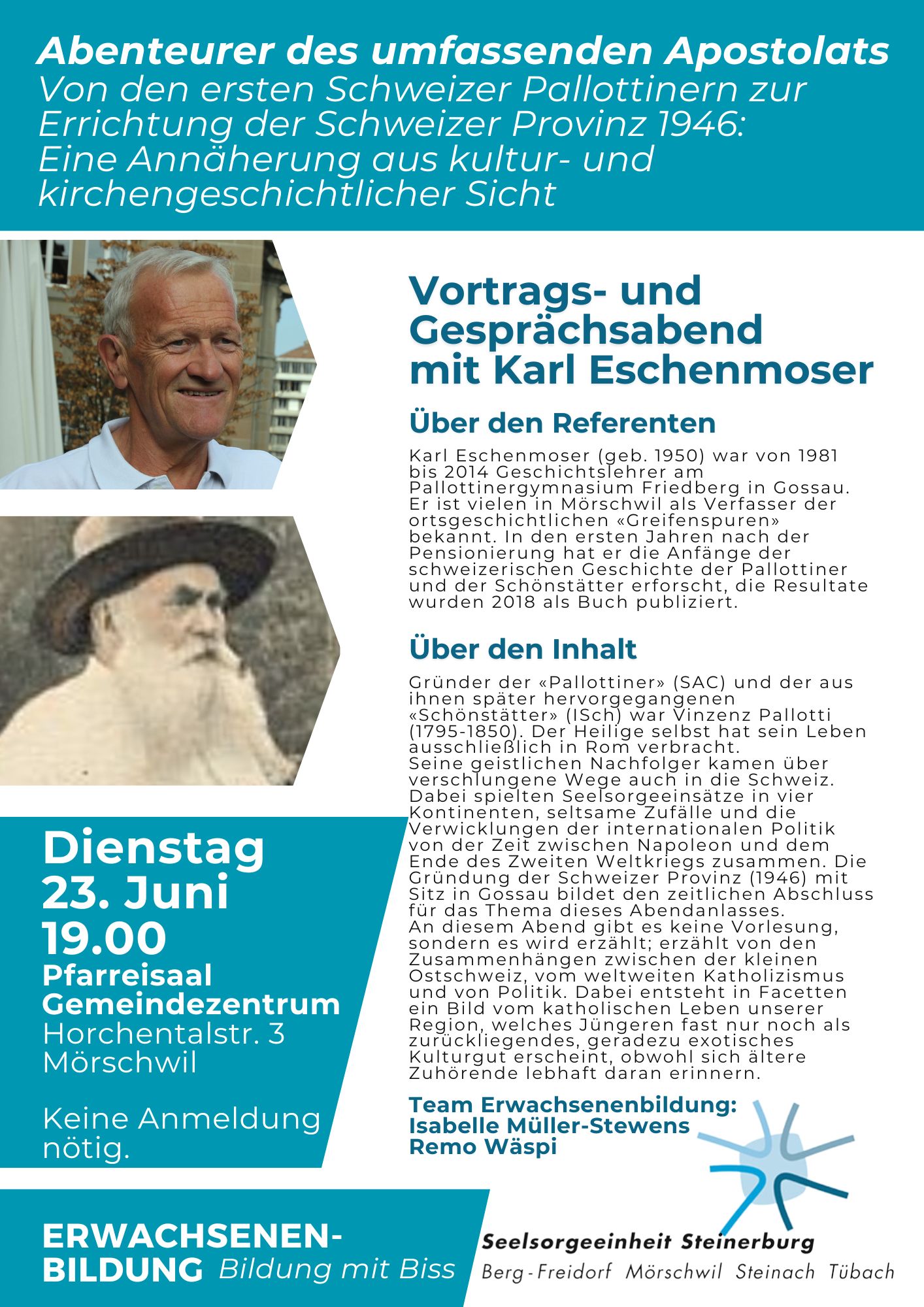 Flyer Vortrags- und Gesprächsabend mit Karl Eschenmoser